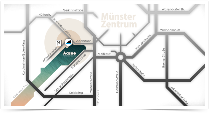 Anfahrt zu den Aaseeterrassen am Aasee in Münster